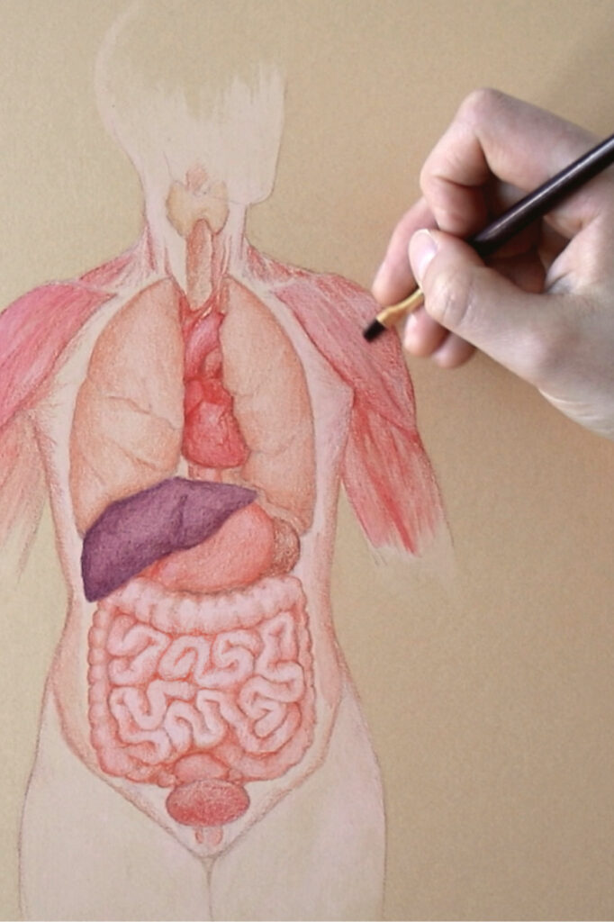 An image of a human body being painted